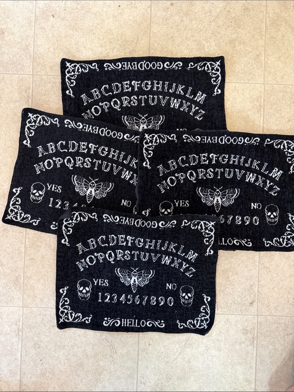 Ouija Style Black & White Gothic Placemats set of 4